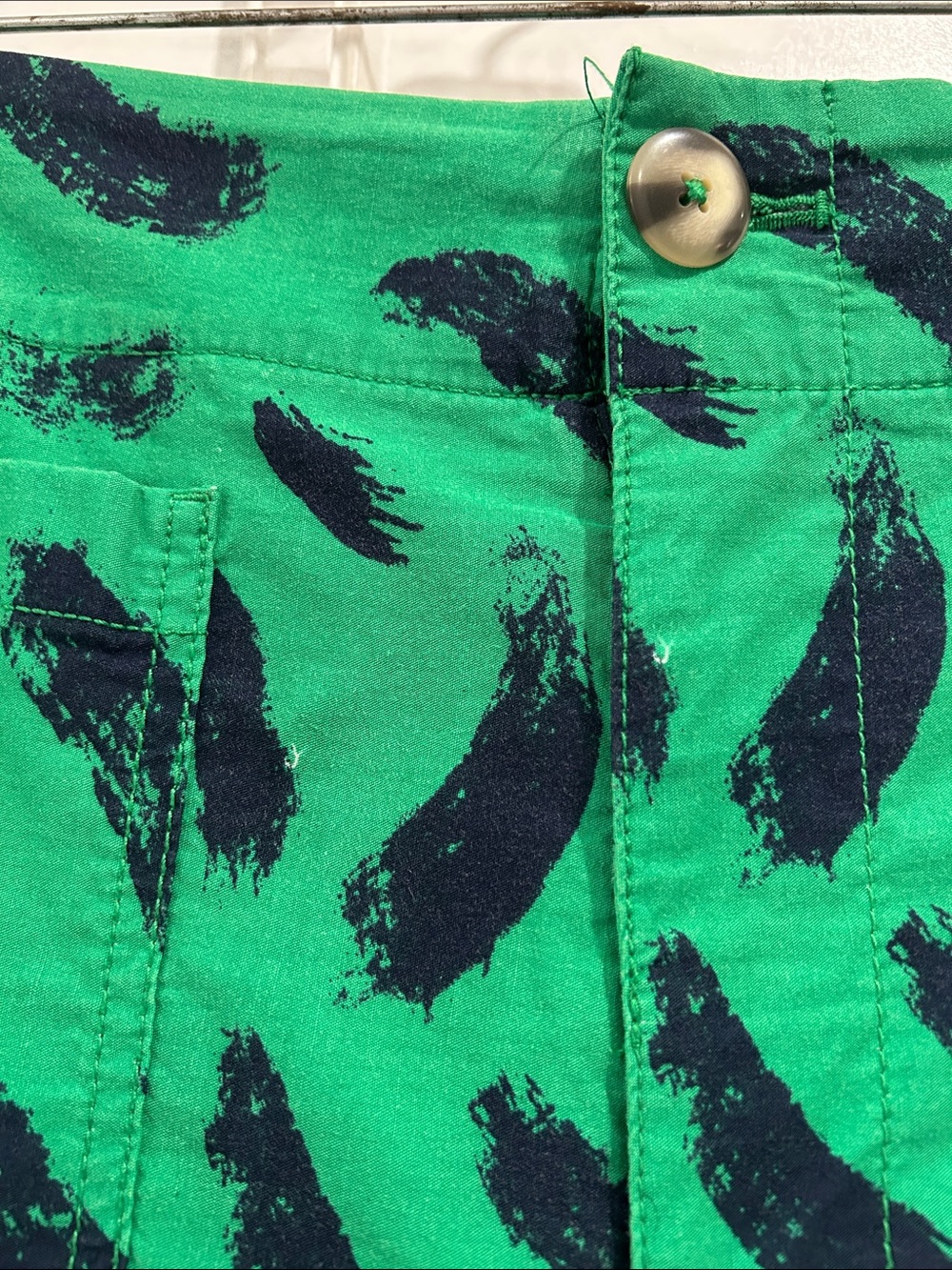 Maeve The Colette Wide Leg High Rise Pants in Green with Blue Brush Stroke Print - Picture 7 of 9